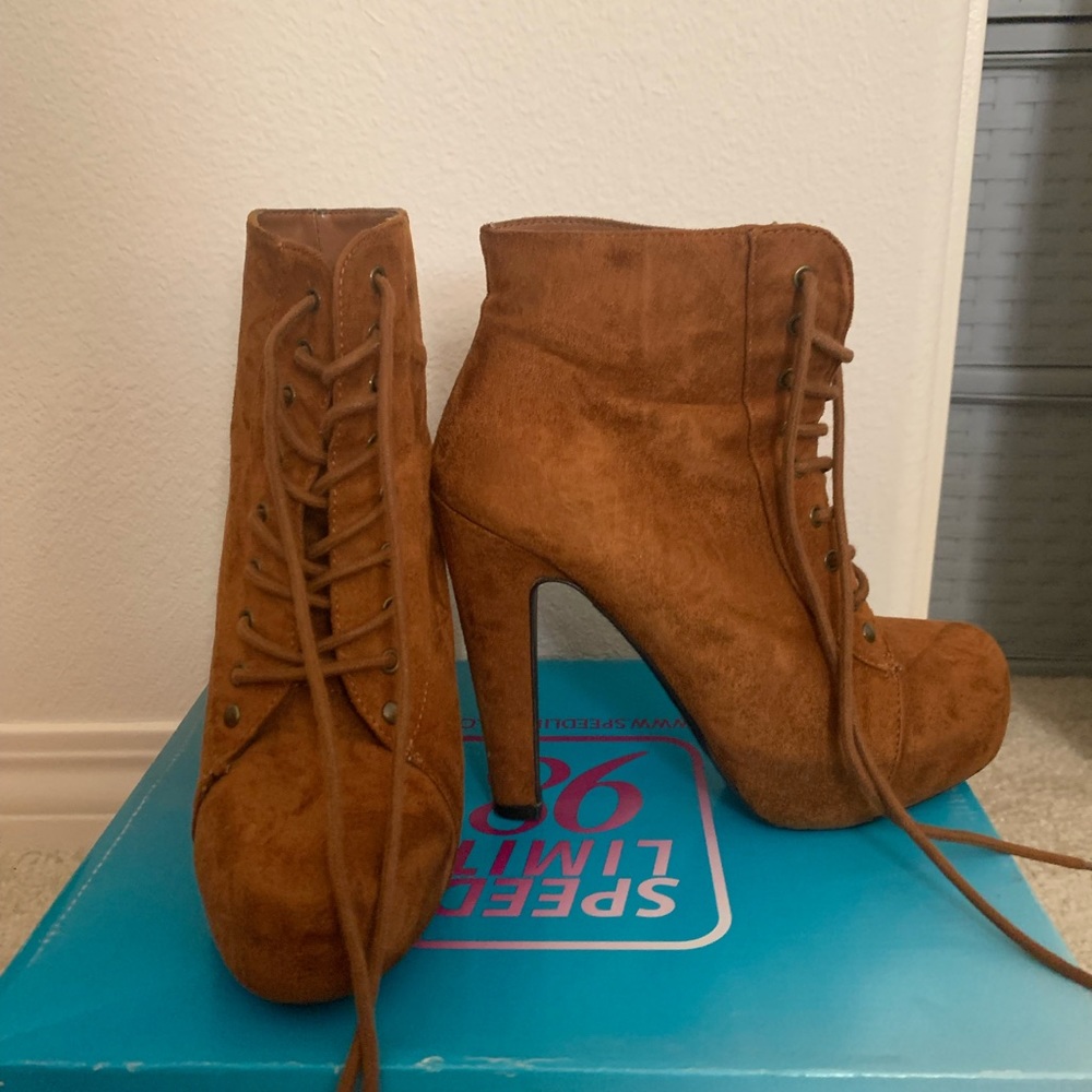 Brown lace booties